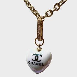 Upcycled Puffy Heart Chanel Pendant White